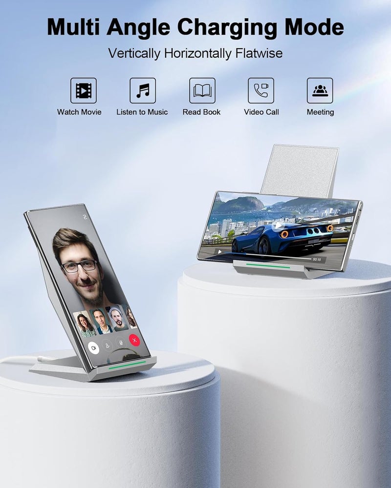 NANAMI  Fast Wireless Charger, Qi Certified Wireless Charging Stand Compatible iPhone 17/17 Air/16/16 Plus/15/14/13/12, Desktop Charger for Samsung Galaxy S25/S24/S23/S22/S21 and Qi-Enabled Phone - Image 4
